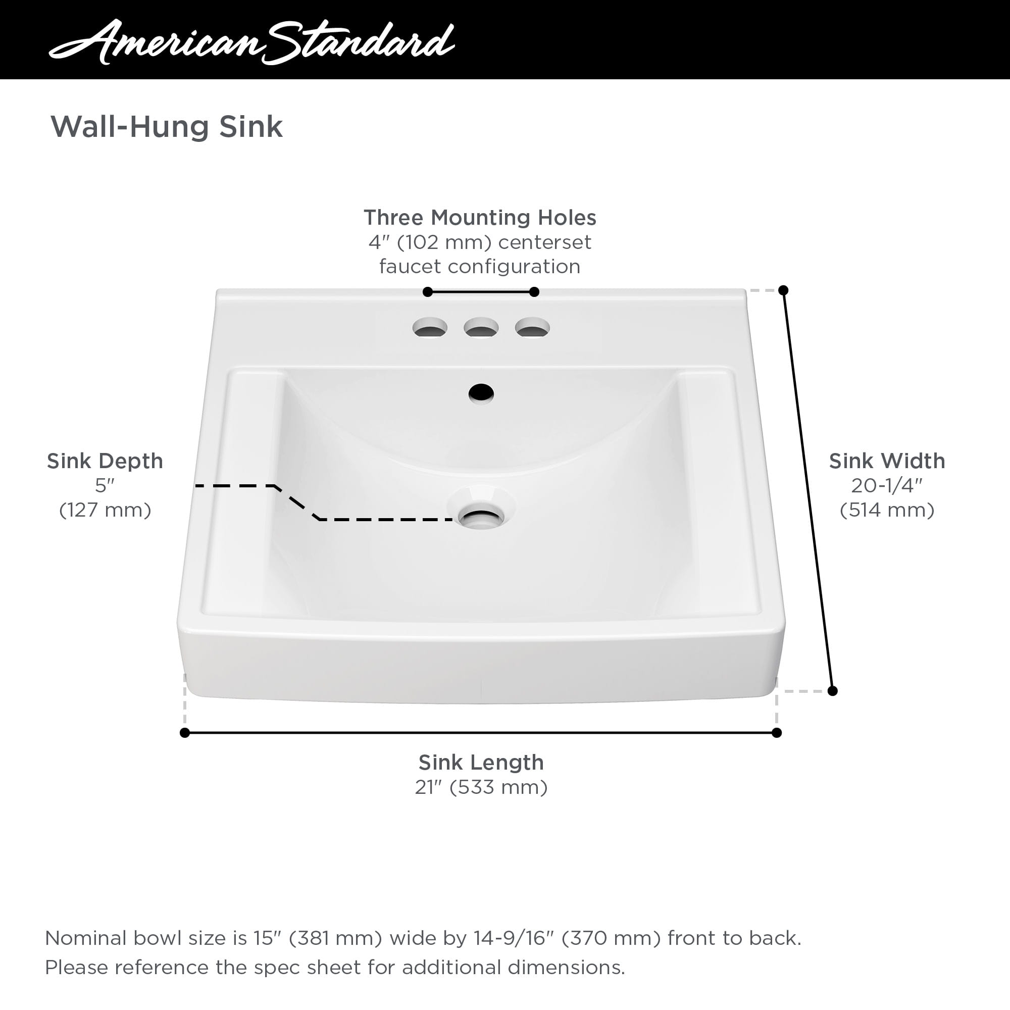 Decorum™ 21 x 20-1/4-Inch (533 x 514 mm) Wall-Hung EverClean™ Sink With ...