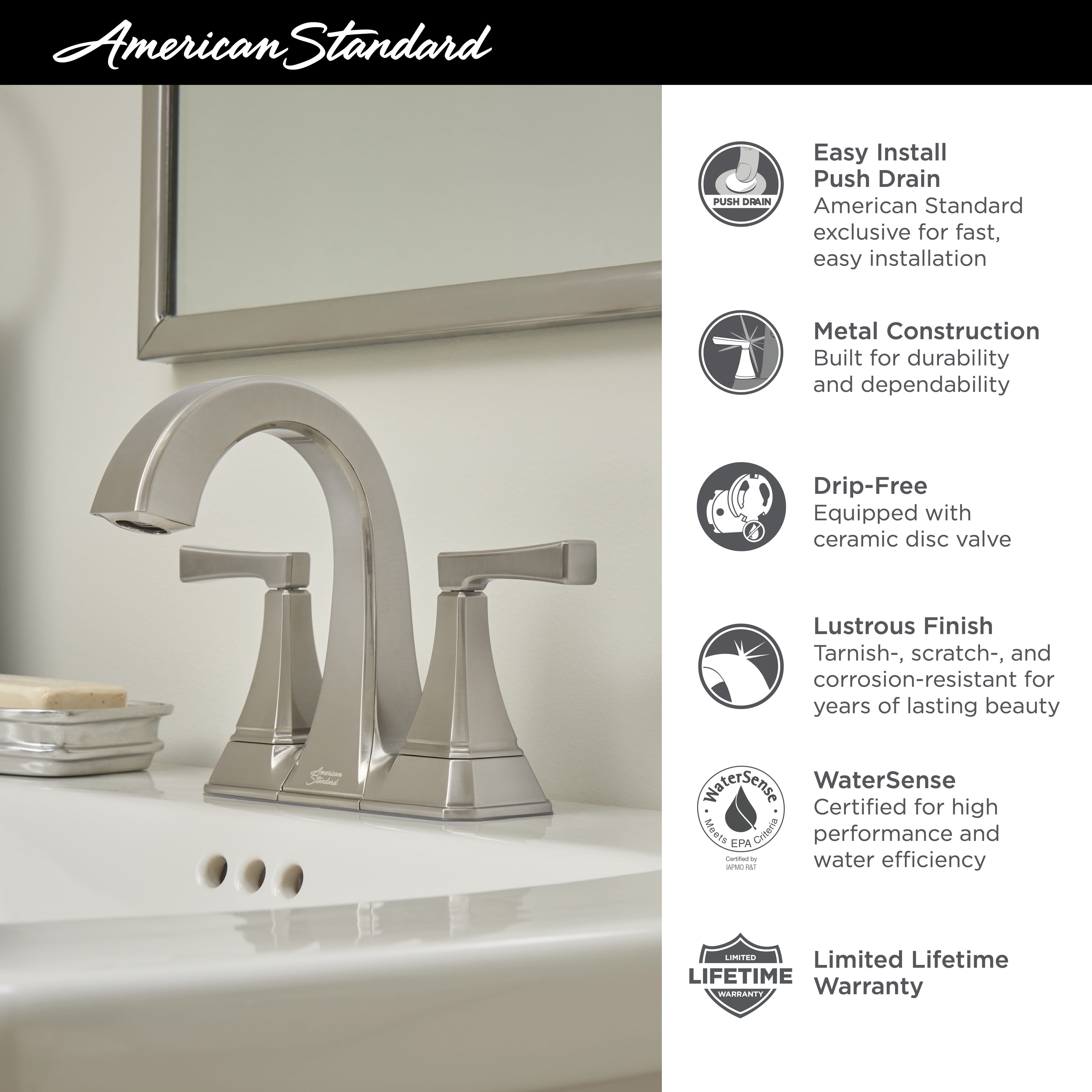 alliance skill present Crawford™ 4-Inch Centerset 2-Handle Bathroom Faucet 1.2 gpm/4.5 L/min With  Lever