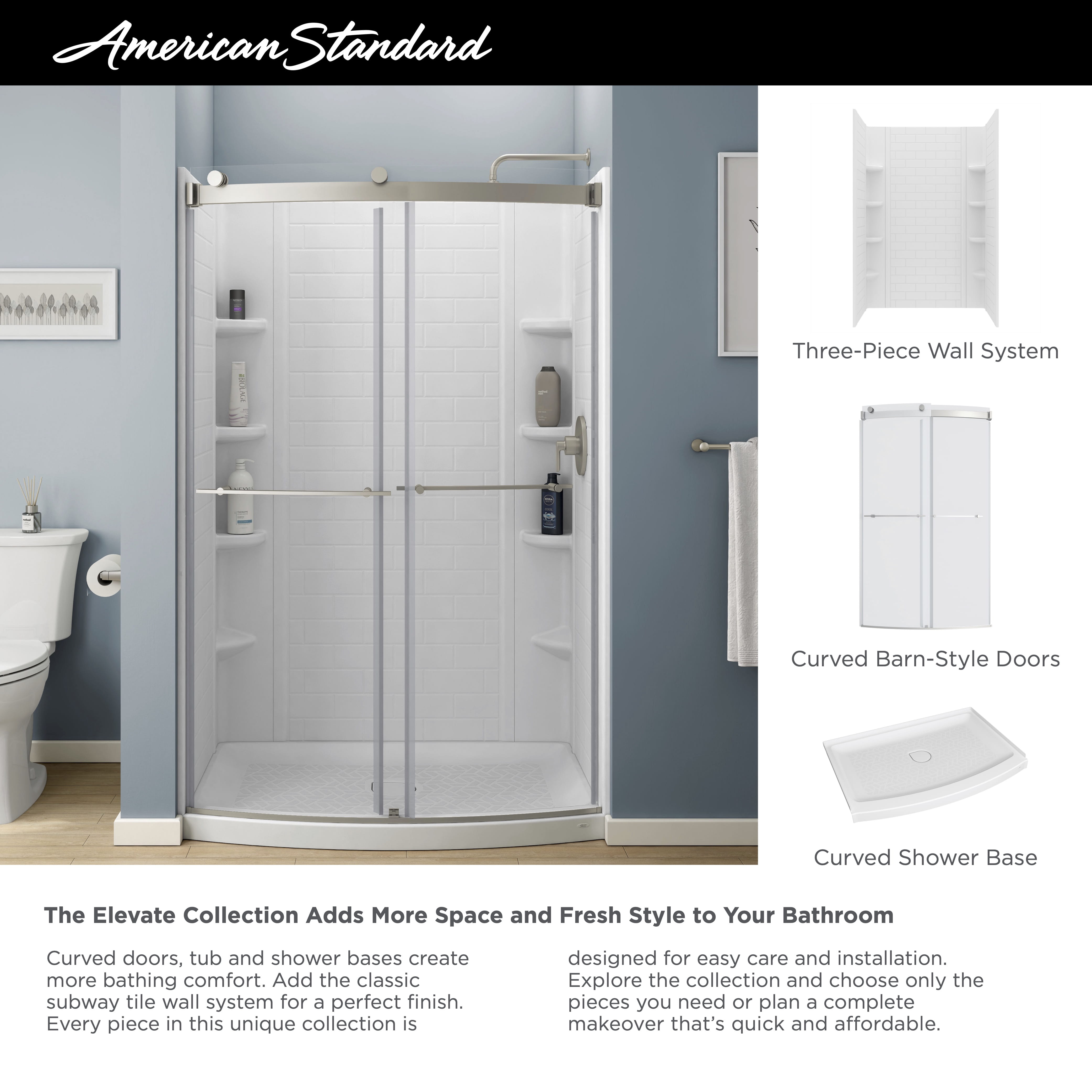 Elevate Frameless 48x72-inch Top-Roller Curved Sliding Shower Door