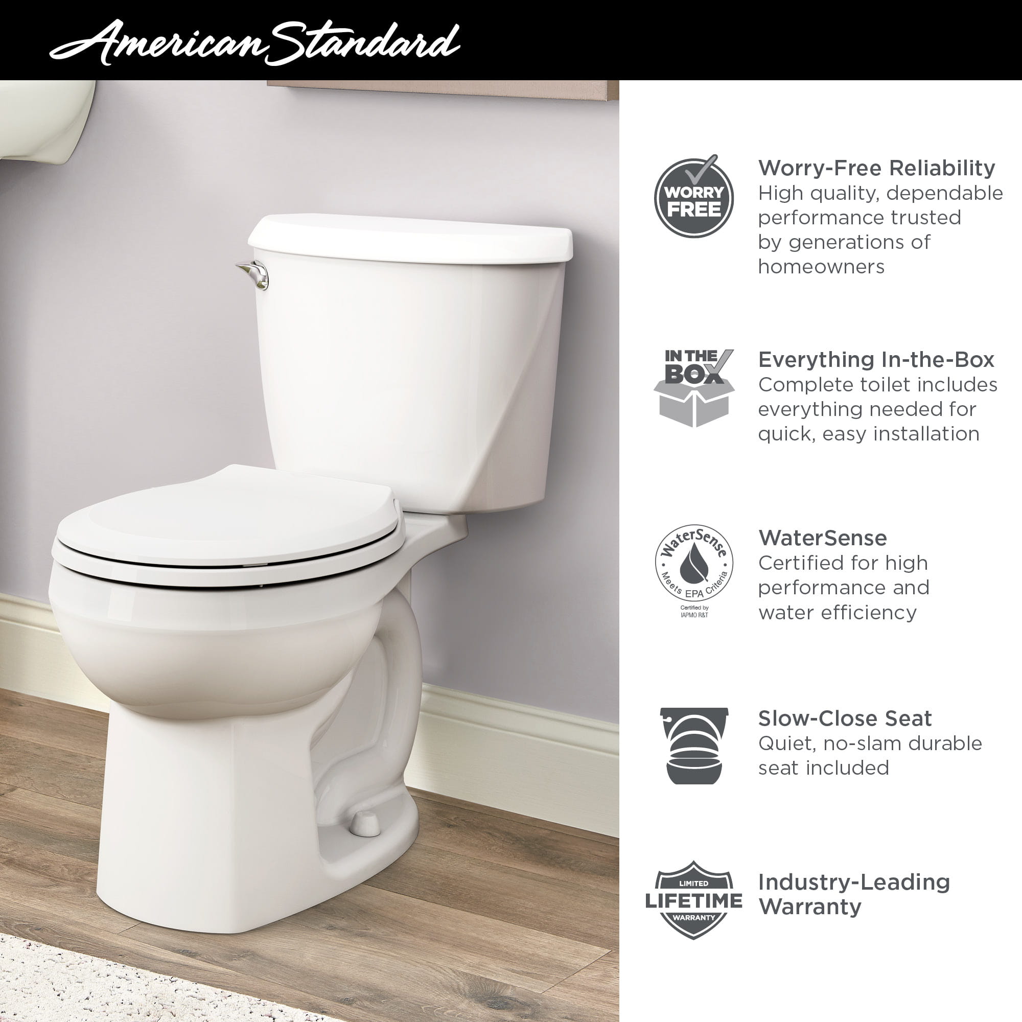 Reliant Two-Piece 1.28 gpf/4.8 Lpf Standard Height Round Front Toilet ...