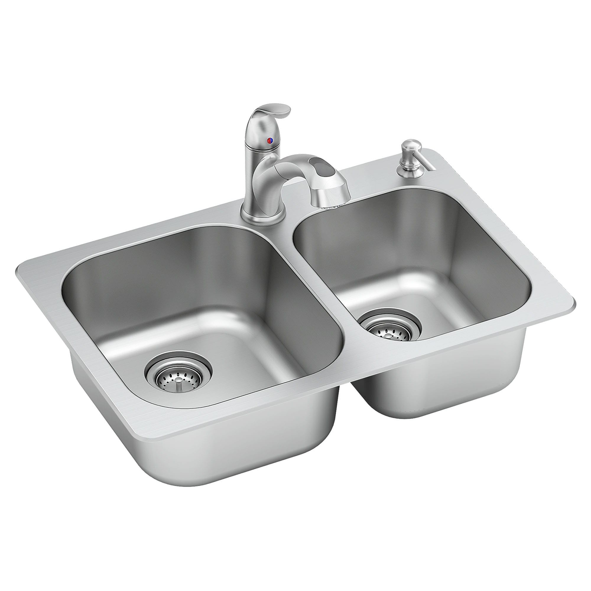 American Standard Sullivan 33 In X 22 In Stainless Steel Double Bowl Drop In Residential Kitchen Sink With Faucet And Soap Dispenser