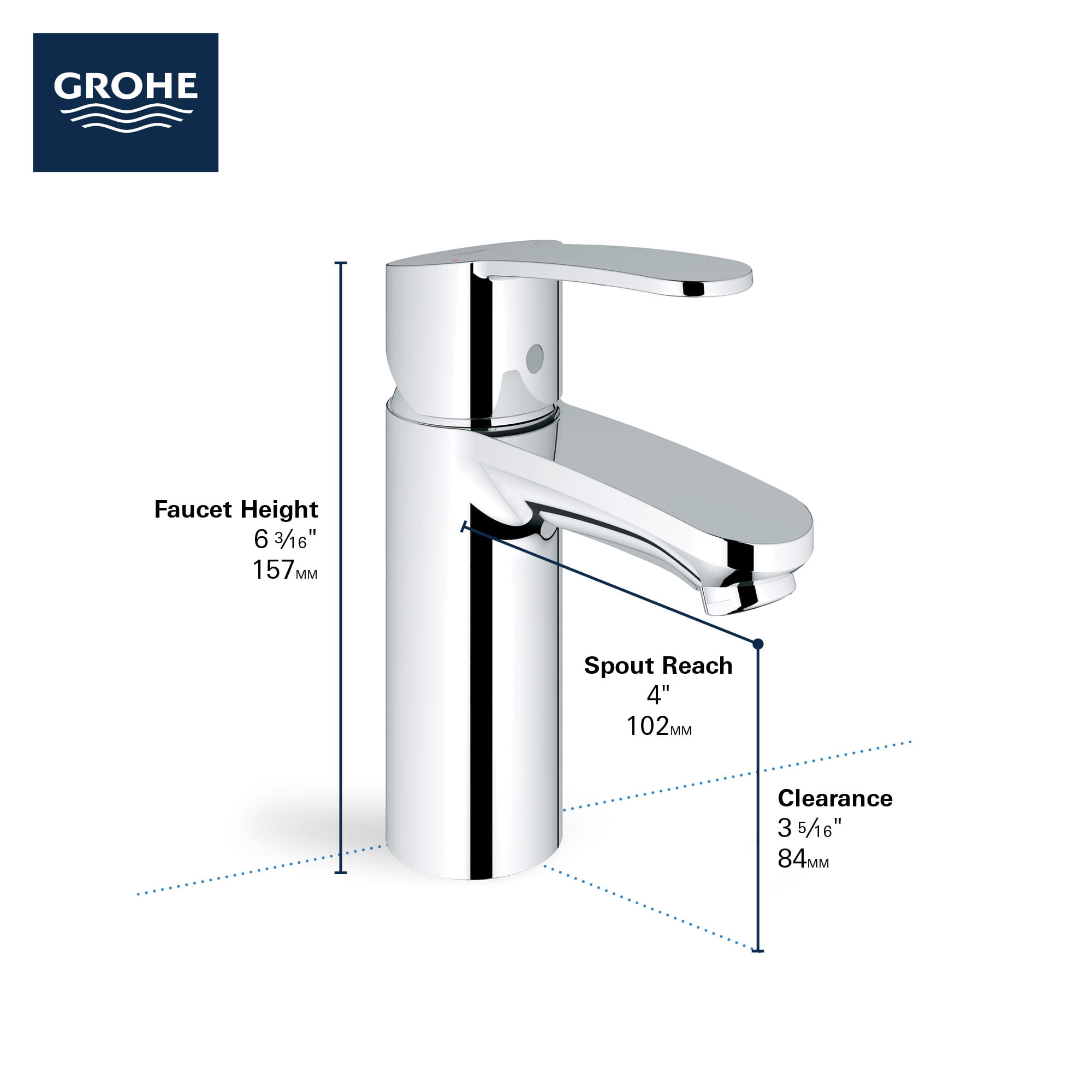 GROHE Eurocube Single Hole Single-Handle 1.2 GPM Bathroom Faucet in Chrome 