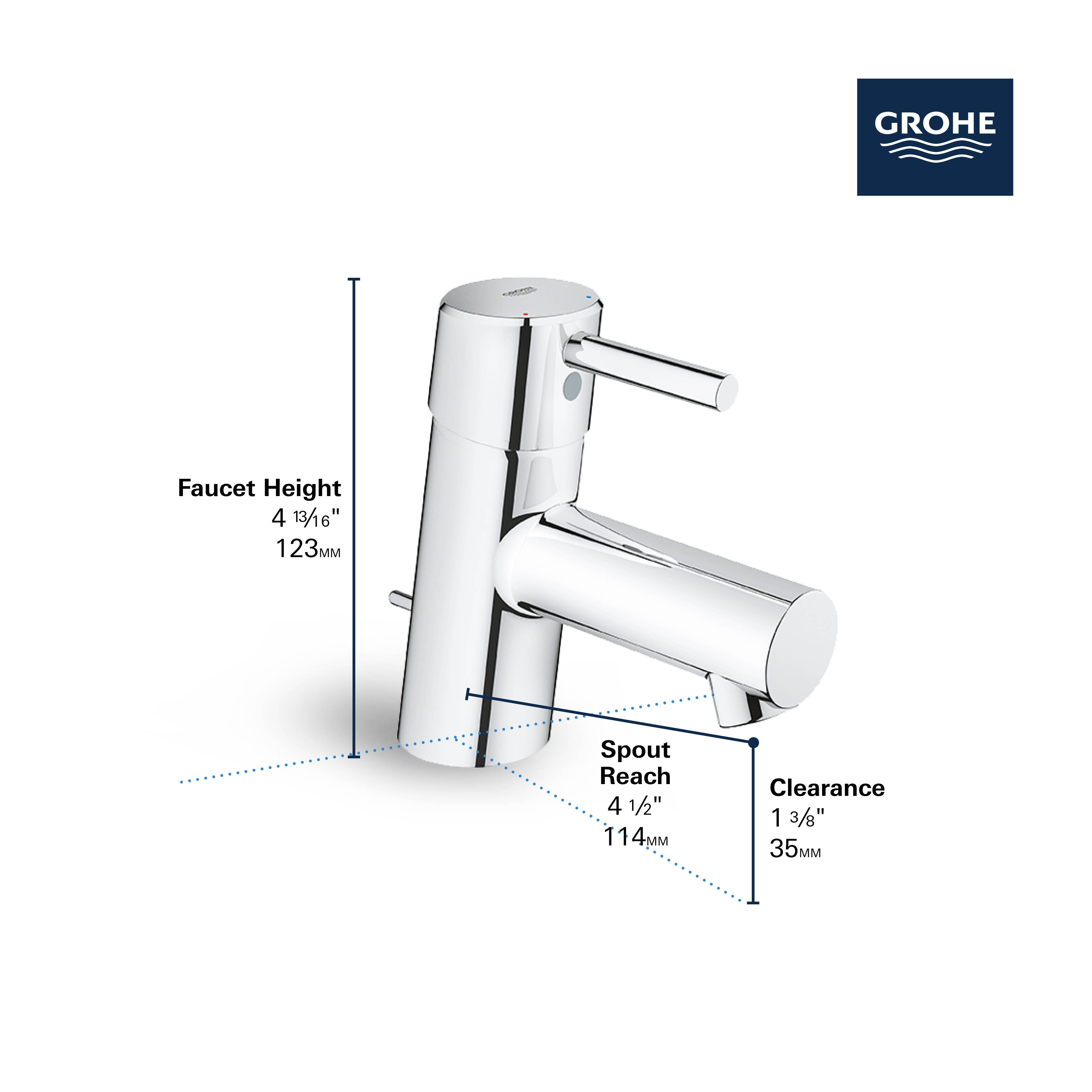 1.2 GPM Grohe 34271ENA Concetto S-Size Single-Handle Single-Hole Bathroom Faucet Without Pop-Up