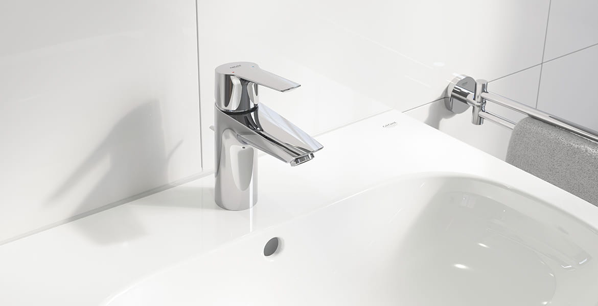 Mitigeur lavabo Grohe Eurosmart M-Size, chrome avec protection thermique  anti-brûlure levier long - Banyo