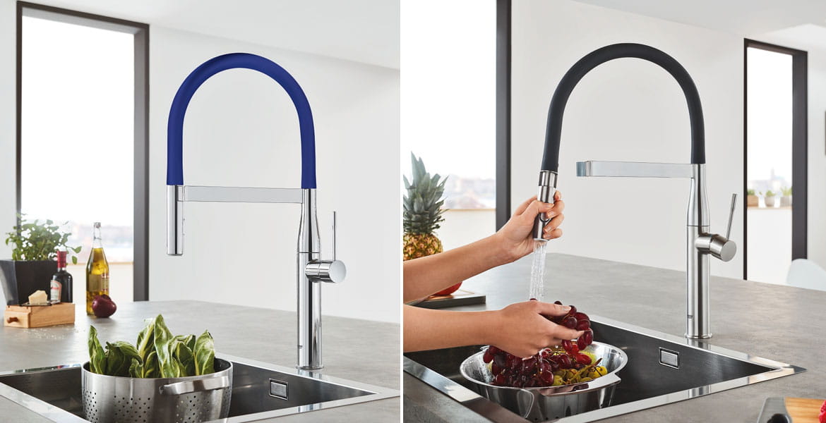 Robinet cuisine GROHE Mitigeur cuisine Essence Bec haut chrome douchette  extractible 31615000