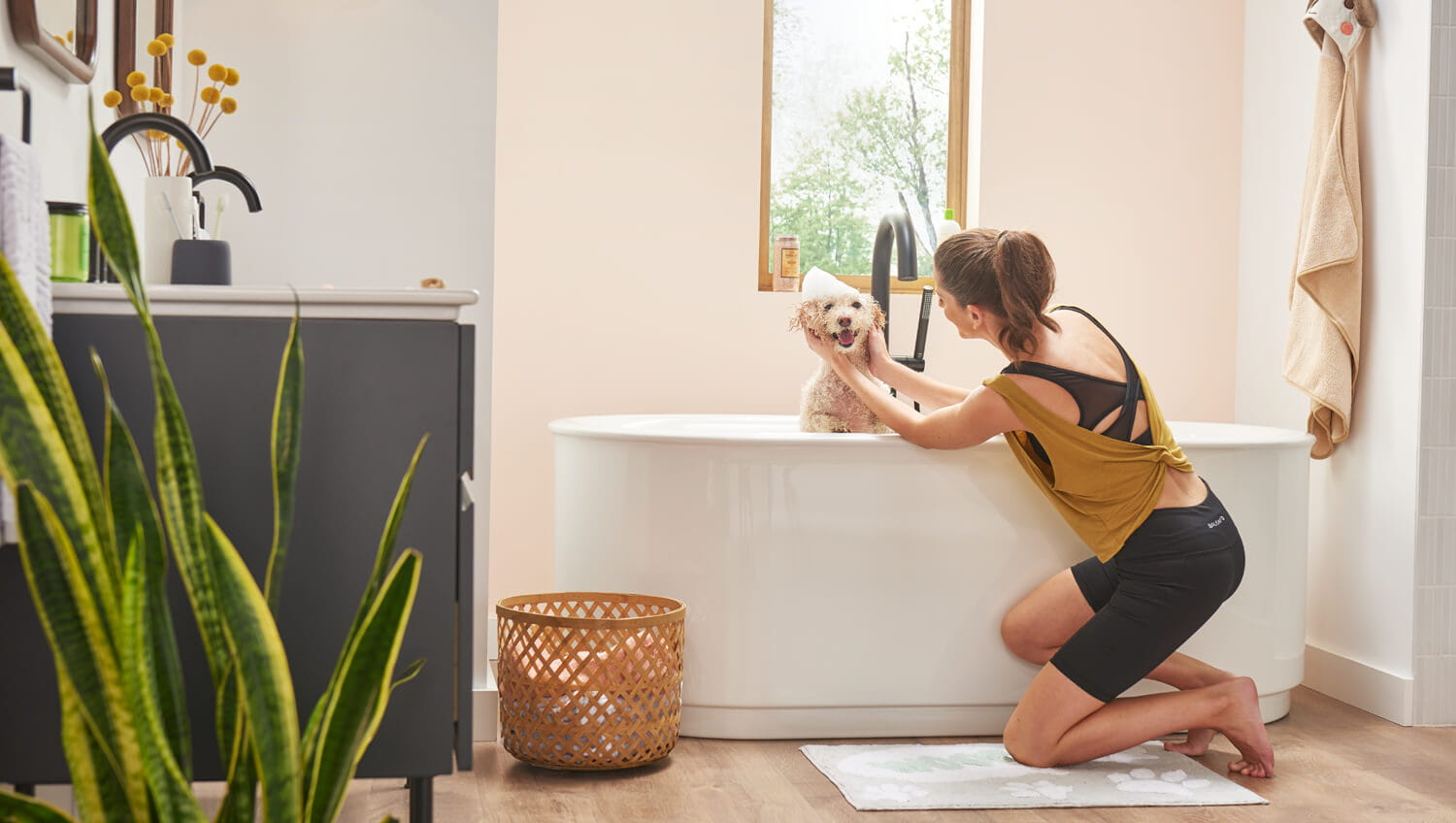 Studio S Bathtub with Woman Washing Dog