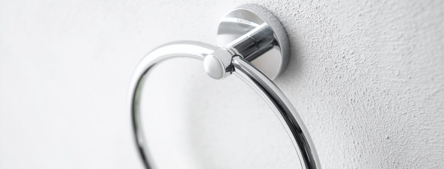 Close up image of an Essentials accessory towel ring.