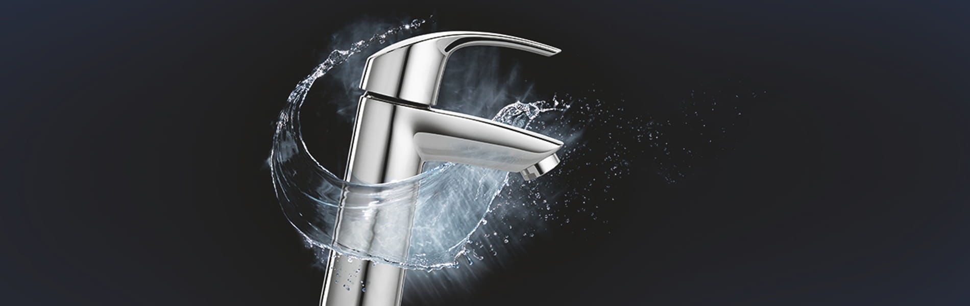 Eurosmart bathroom faucet with water circling around. 