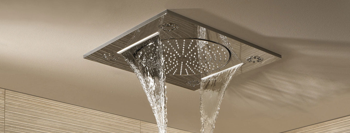 ceiling mounted shower with two streams coming out