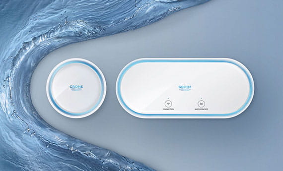 Grohe Sense products surrounded by water