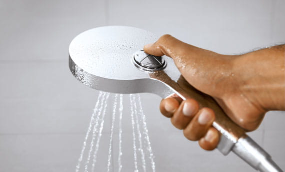 handheld shower with running water