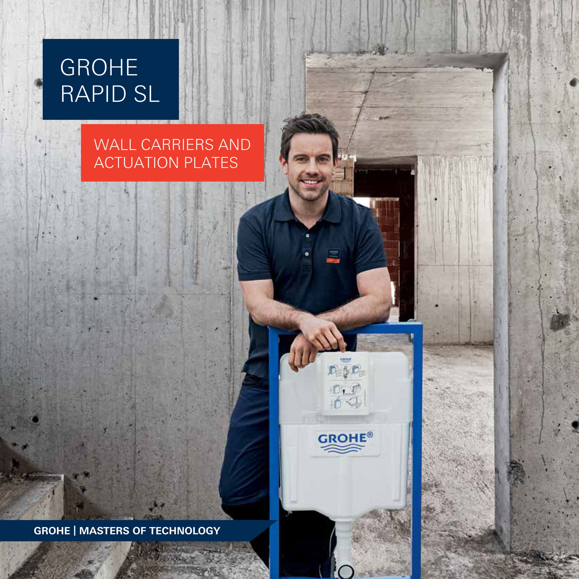 GROHE worker holding wall carrier