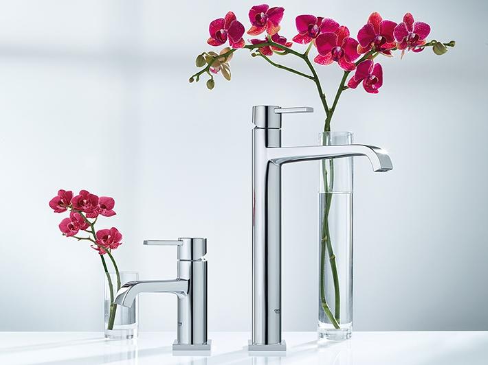 Vessel Sink Faucet with flowers in the background