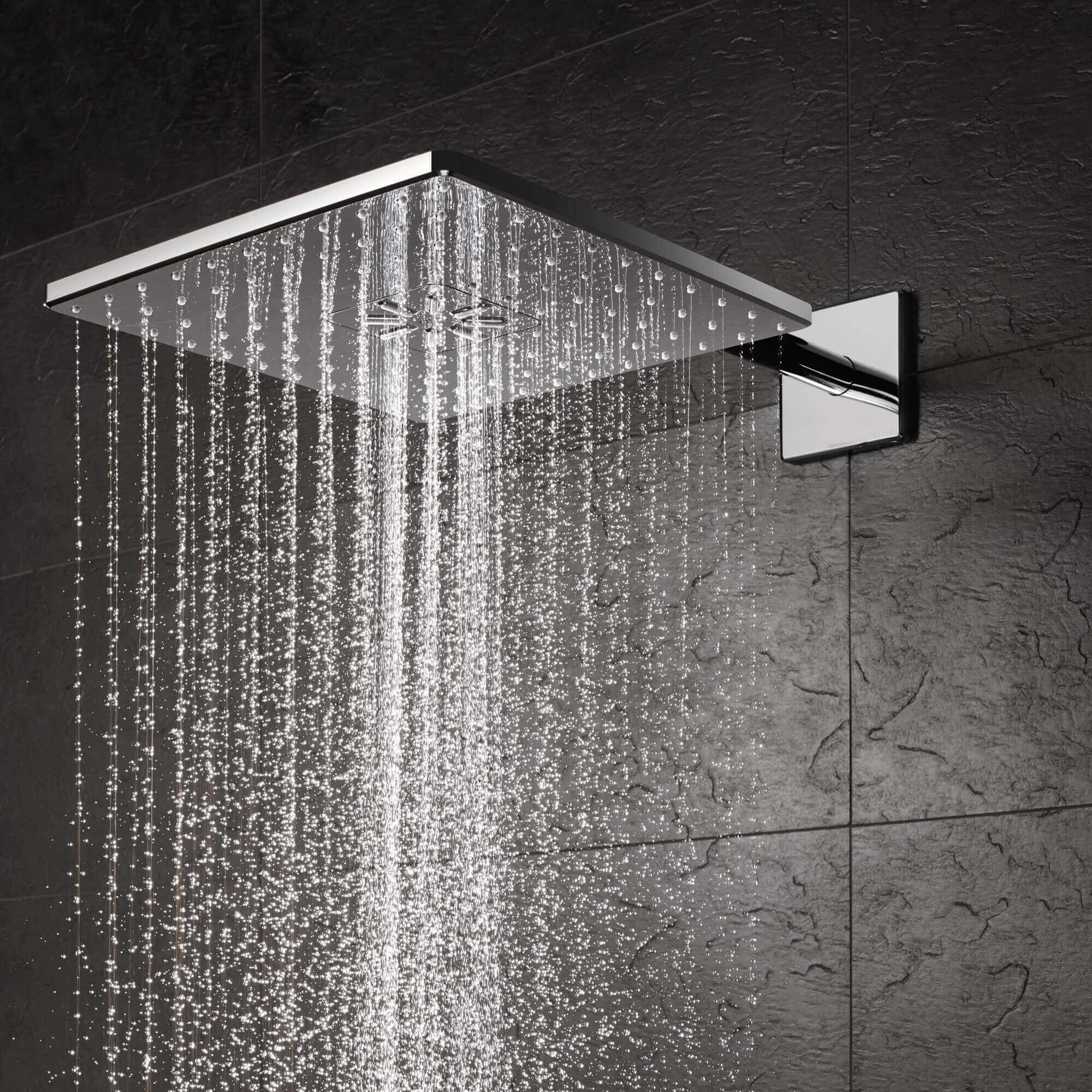 Square rainshower with running water