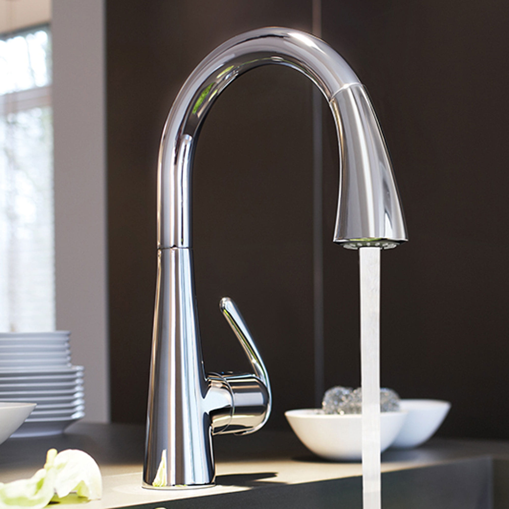 kitchen faucet with water running