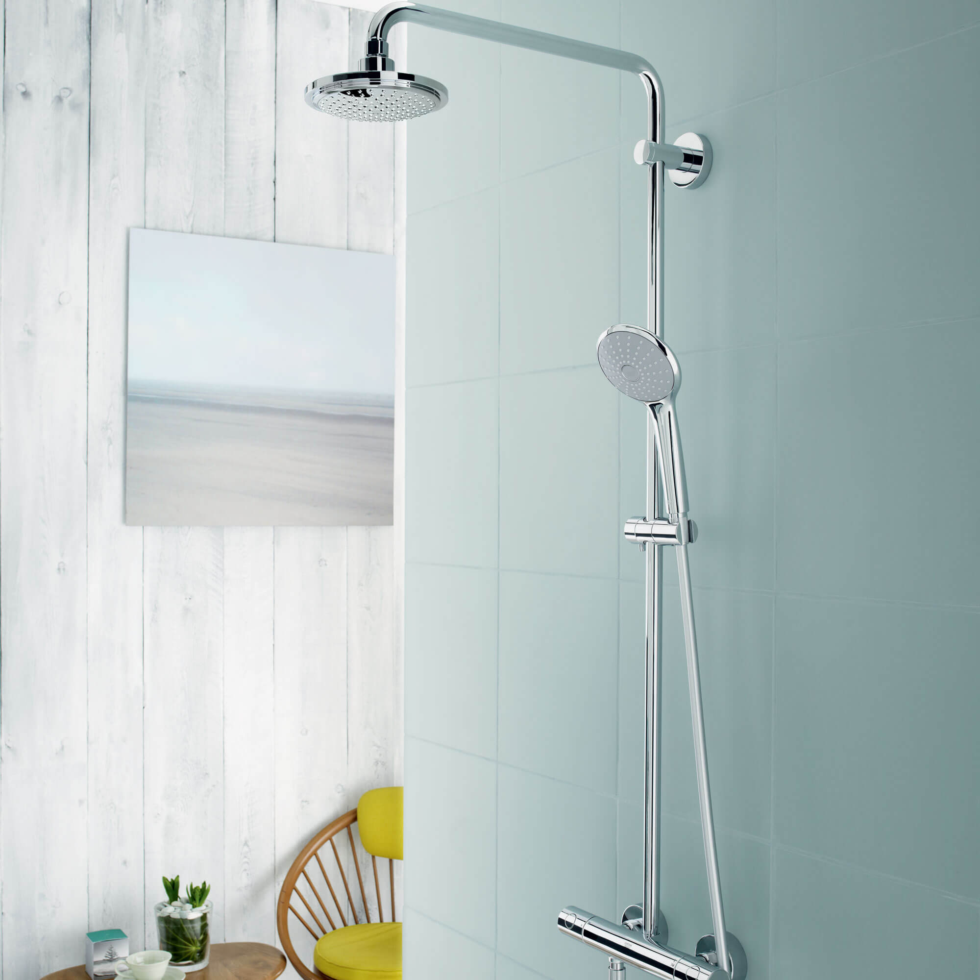 Image of the Euphoria shower system with a blue background.