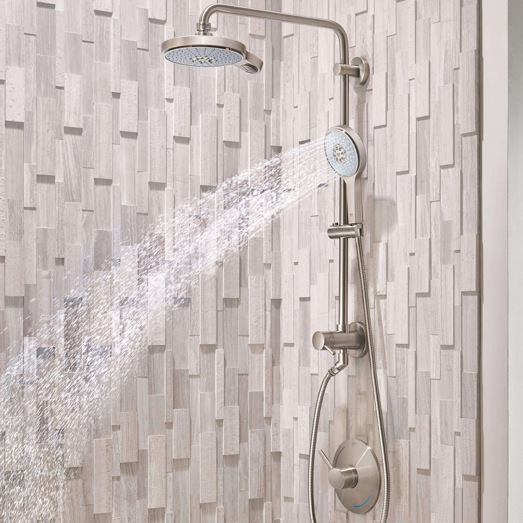 Retro-fit bathroom shower spouting water 