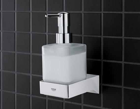 Selection cube soap holder mounted on a wall.