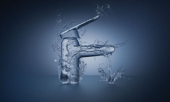 Water in the shape of the Europlus bathroom faucet.